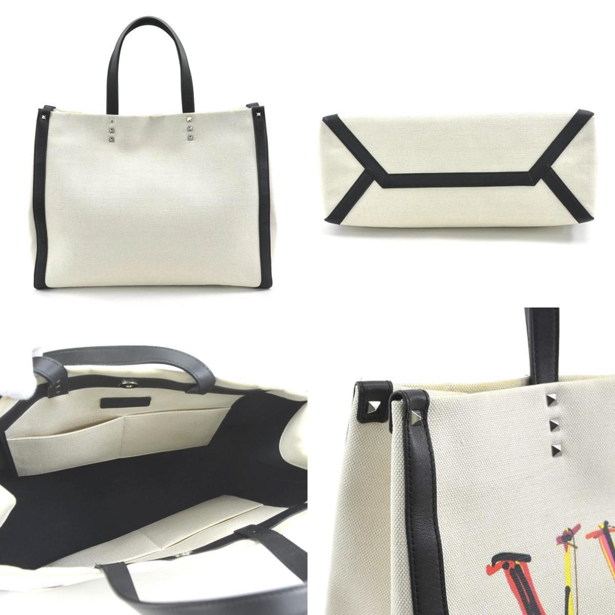 Valentino Garavani Handbag Tote Bag VLTN Canvas/Leather Natural/Black/Multicolor Unisex