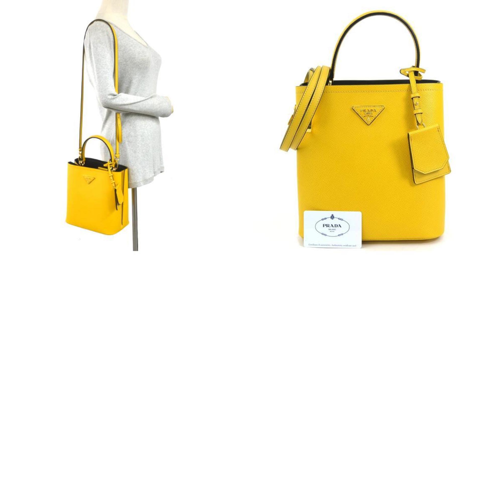 PRADA Handbag Crossbody Shoulder Bag Leather Yellow Ladies 1BA217