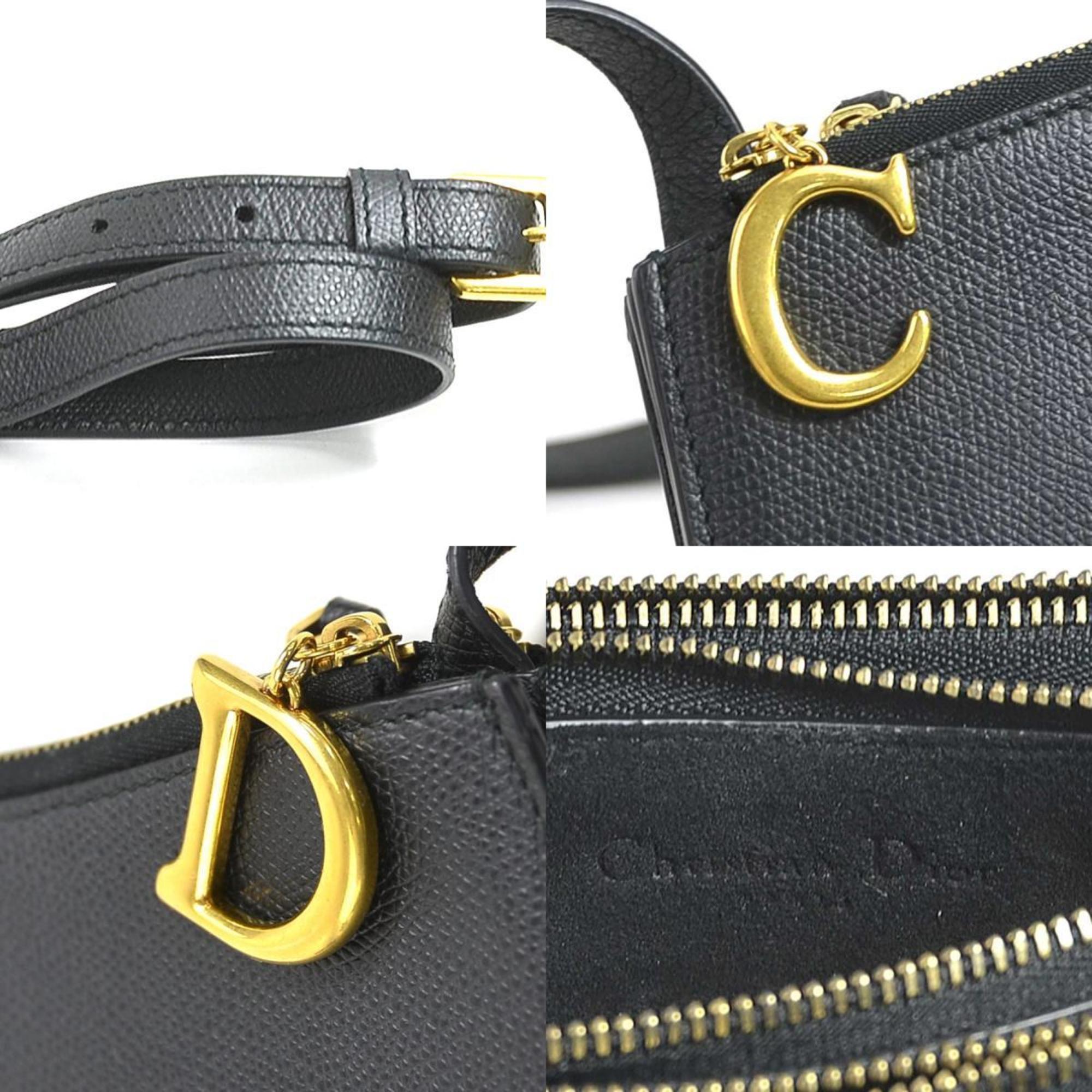 Christian Dior Crossbody Shoulder Bag Saddle Leather Black Women's