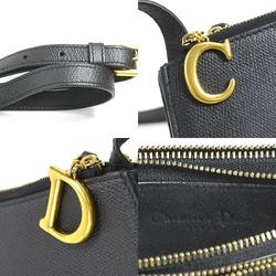 Christian Dior Crossbody Shoulder Bag Saddle Leather Black Women's