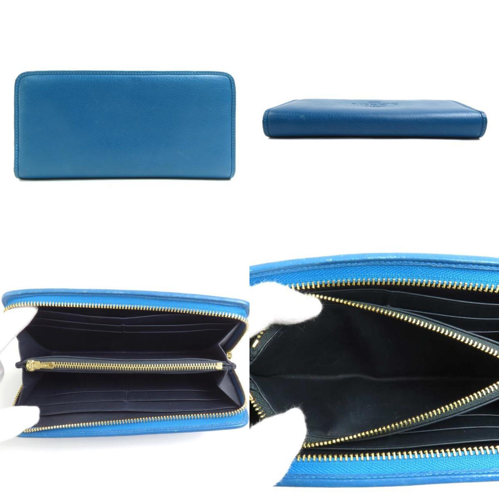LOEWE Round zipper long wallet leather blue gold unisex