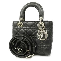 Christian Dior Handbag Cannage Lady Leather Black Ladies