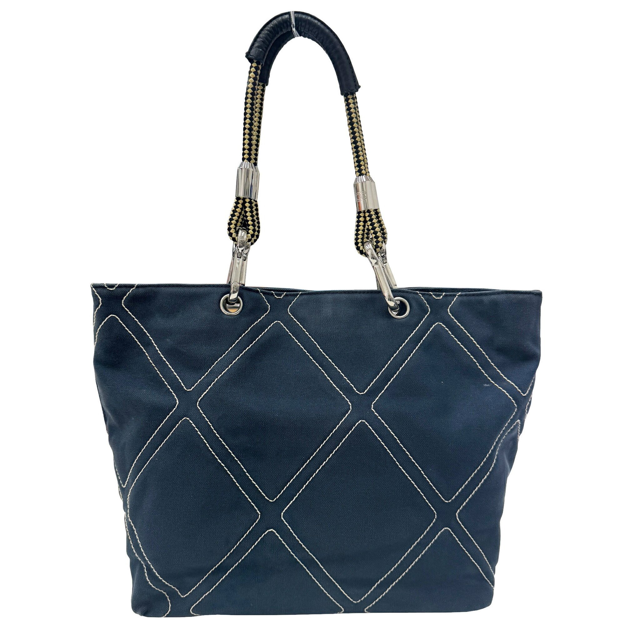CHANEL Chanel No.5 Number 5 Coco Mark Tote Bag Handbag Canvas Leather Navy Black A27208 9th Series Ladies