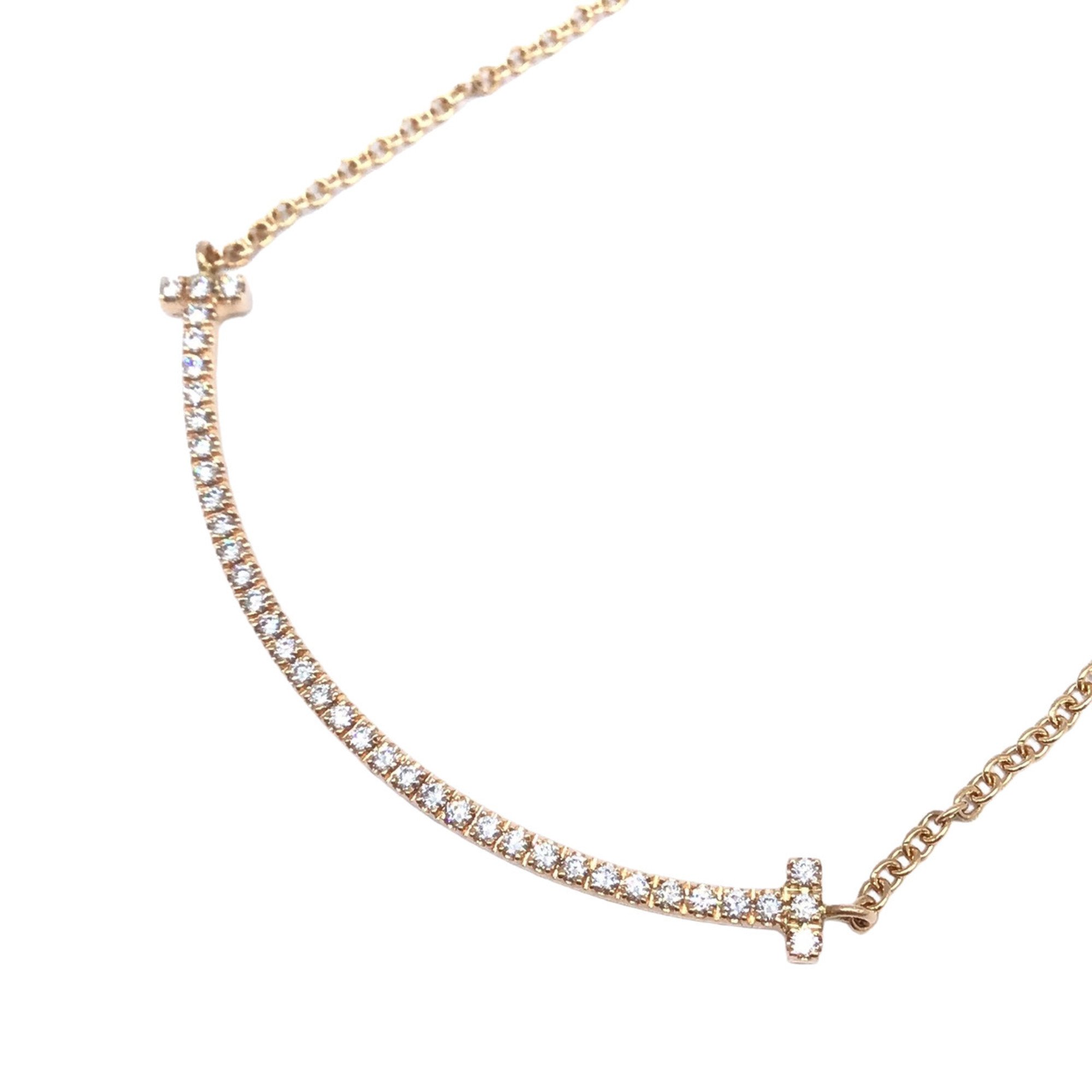 Tiffany & Co. T Smile Pendant Necklace K18RG Diamond Small Rose Gold Product Women's