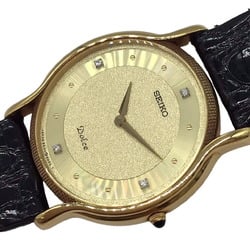 SEIKO DOLCE 18KT 750 Quartz Battery Gold Black Leather Band 4P Diamond 5E30-6A30 Genuine Belt Watch Men's Women's Unisex