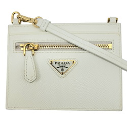 PRADA Prada Card Case Business Holder Shoulder White 1TL406 Key with Strap Leather Saffiano Gold Accessories