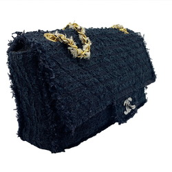 CHANEL Tweed Chain Shoulder Bag W Coco Black Beige Gold Silver Ladies No. 13