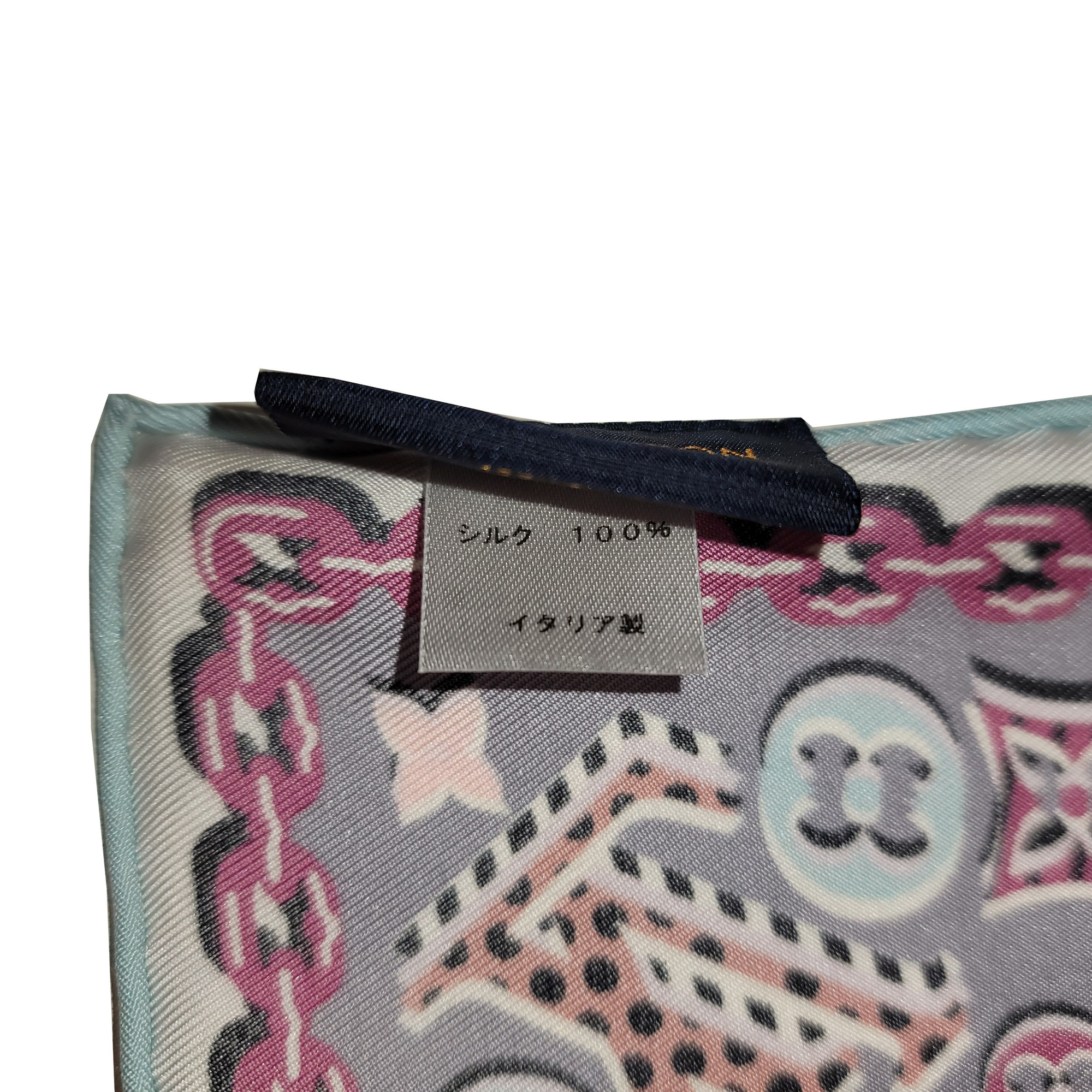 LOUIS VUITTON Monogram Carre 70 M73826 IS0139 Gray Pink Blue Silk Scarf Muffler Multicolor Pattern Handbag Accessory Neck Wrap Collar Ladies