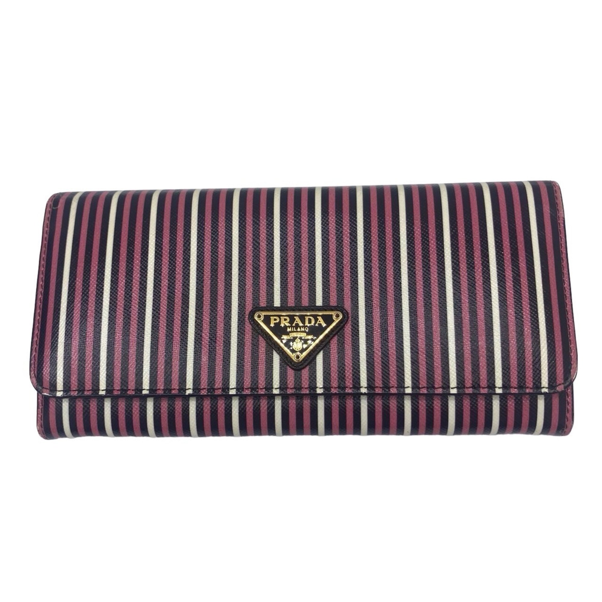 PRADA Prada Long Flap Wallet Saffiano Bifold Striped Multicolor Card Key G Hardware Accessory Women's