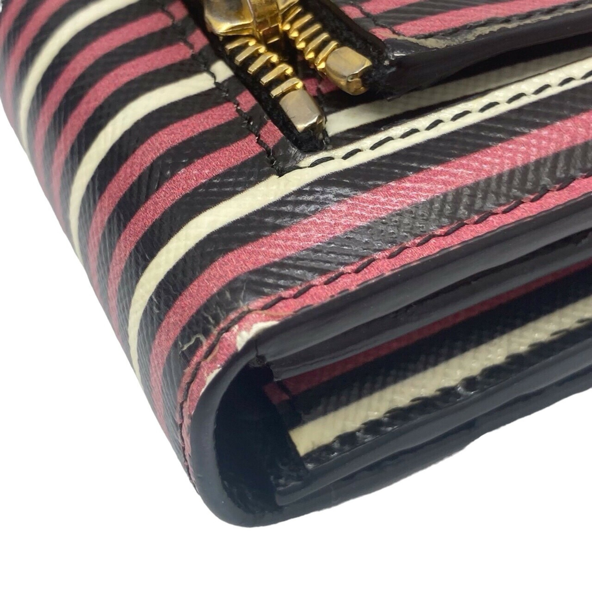 PRADA Prada Long Flap Wallet Saffiano Bifold Striped Multicolor Card Key G Hardware Accessory Women's