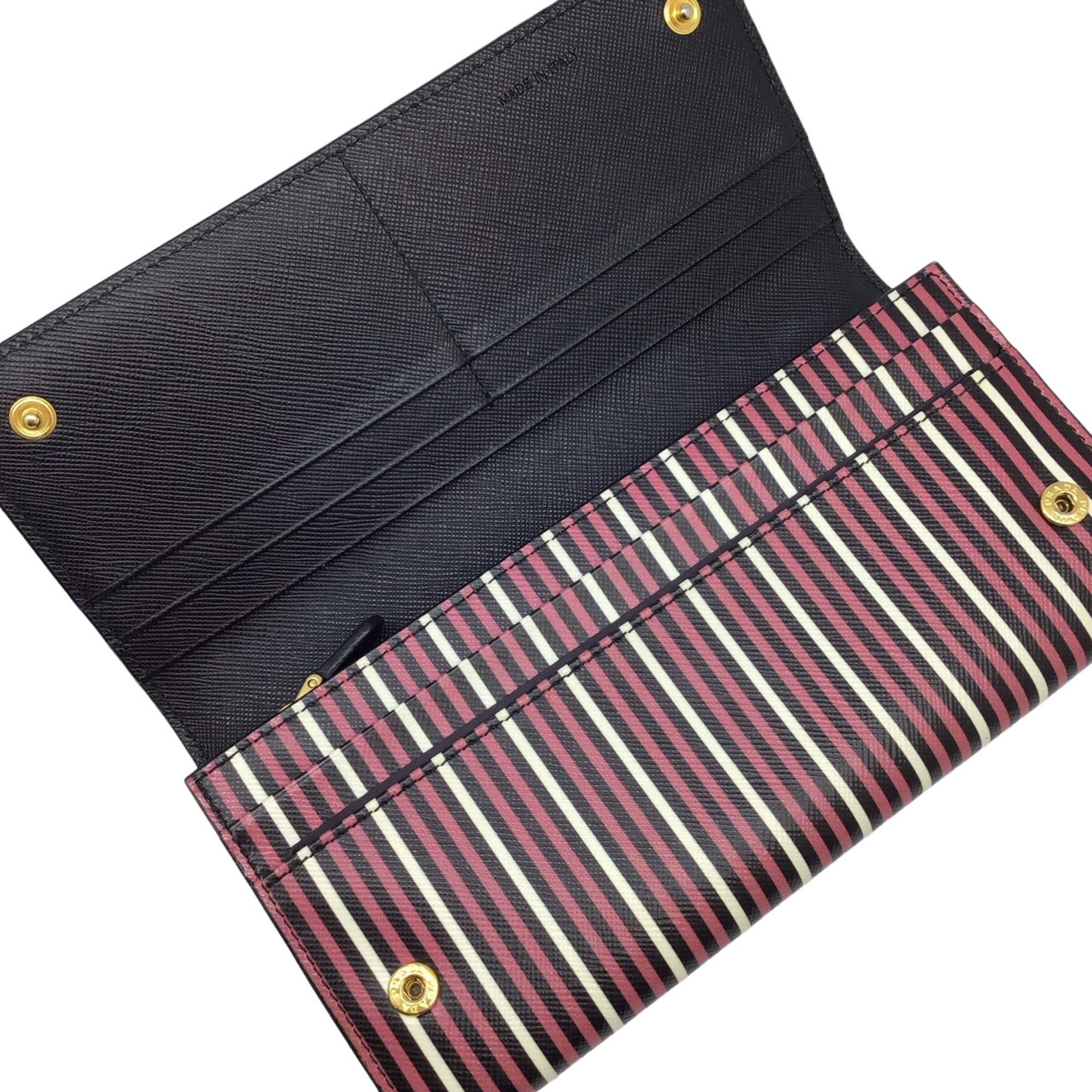 PRADA Prada Long Flap Wallet Saffiano Bifold Striped Multicolor Card Key G Hardware Accessory Women's