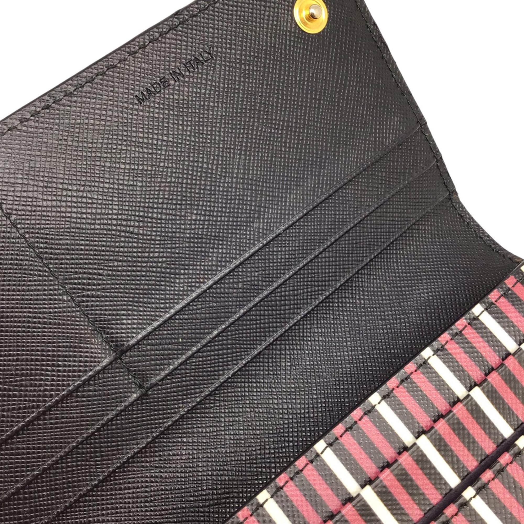 PRADA Prada Long Flap Wallet Saffiano Bifold Striped Multicolor Card Key G Hardware Accessory Women's