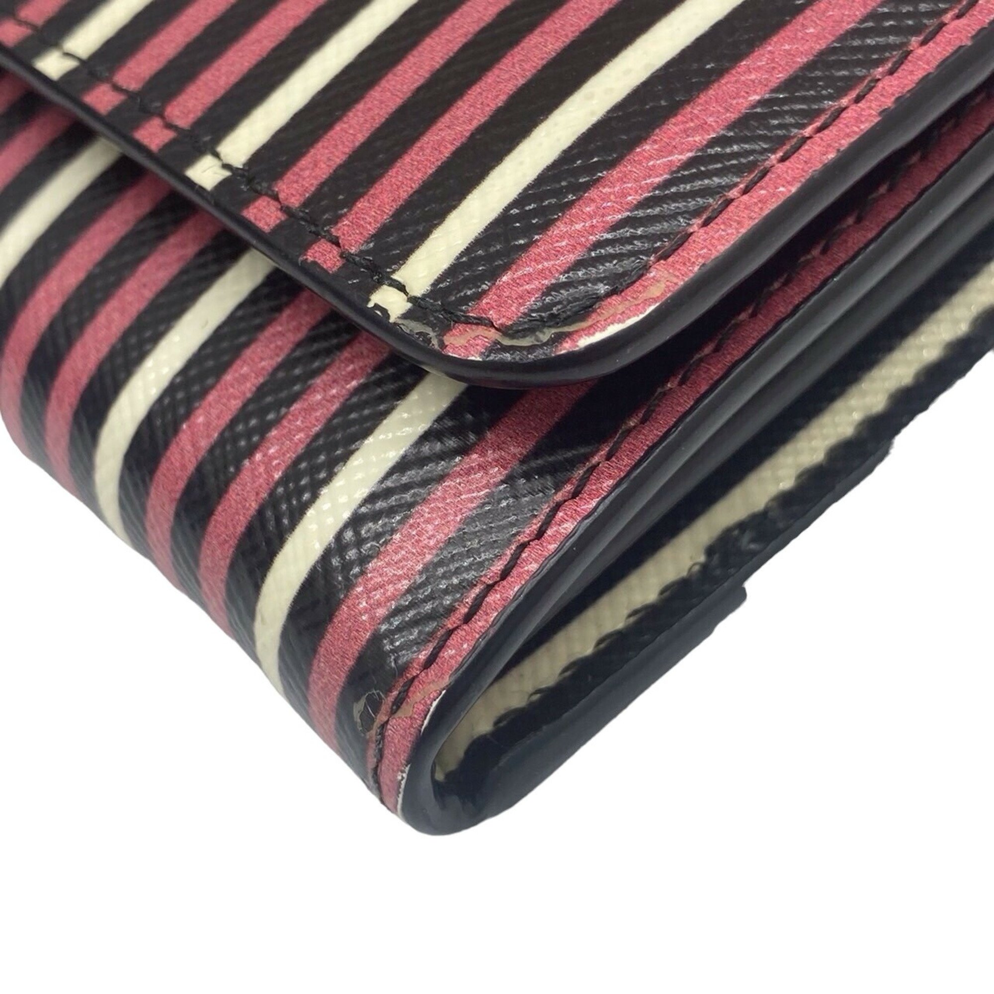 PRADA Prada Long Flap Wallet Saffiano Bifold Striped Multicolor Card Key G Hardware Accessory Women's