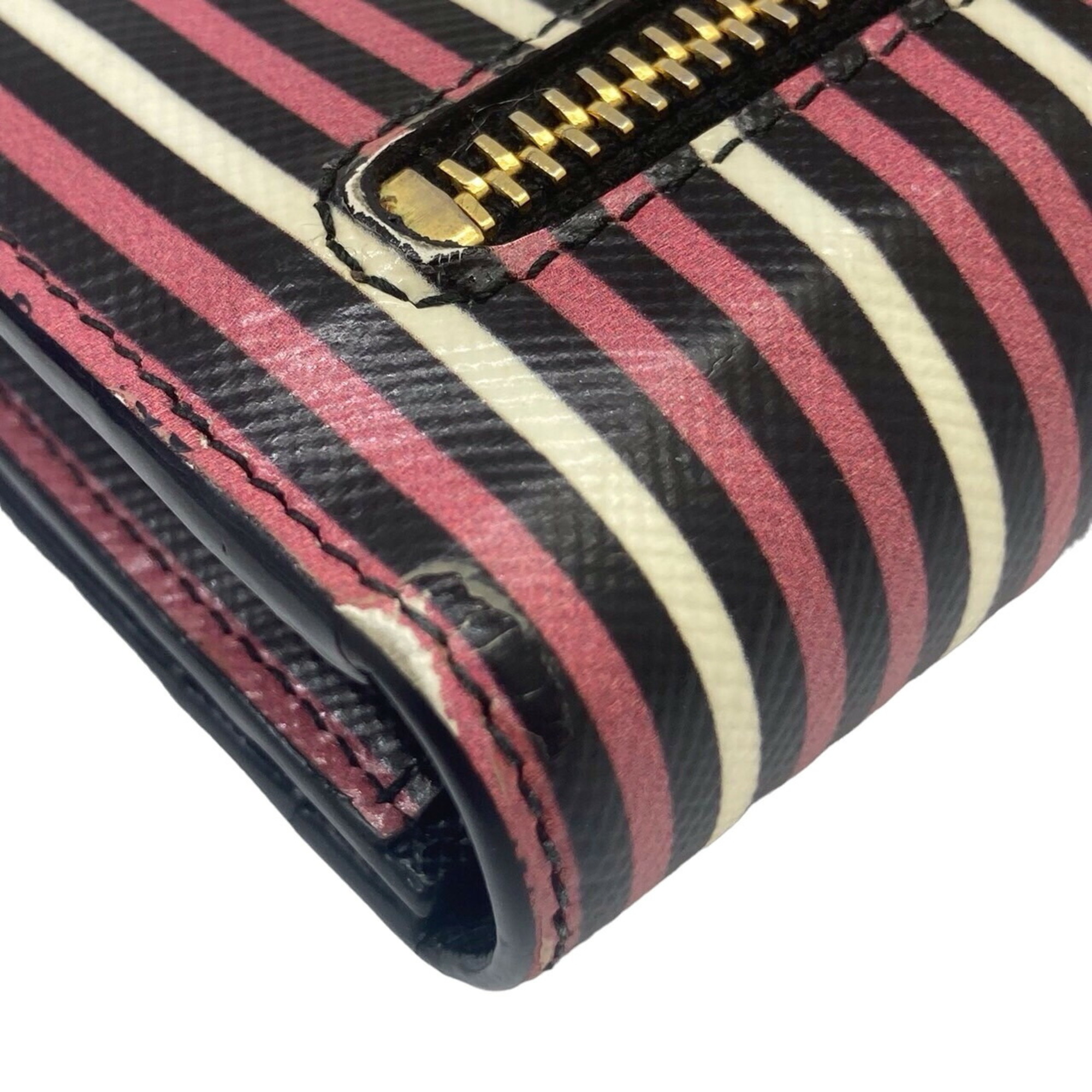 PRADA Prada Long Flap Wallet Saffiano Bifold Striped Multicolor Card Key G Hardware Accessory Women's