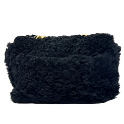 CHANEL 19 Medium Shearling Sheepskin Chain Shoulder Bag Leather Women's Black Hardware 30s