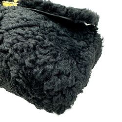 CHANEL 19 Medium Shearling Sheepskin Chain Shoulder Bag Leather Women's Black Hardware 30s