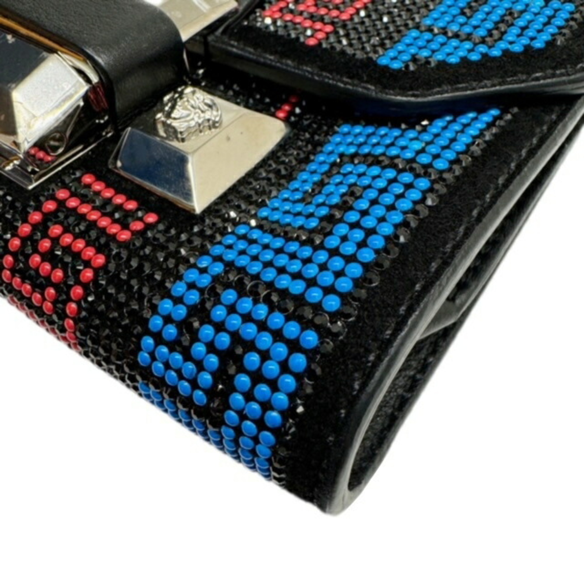 VERSACE Shoulder Bag Clutch DBFF673 Beads Multicolor Ladies Leather Black