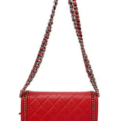 CHANEL Boy Chanel Chain Wallet Shoulder Bag Red S Hardware Lambskin Ladies
