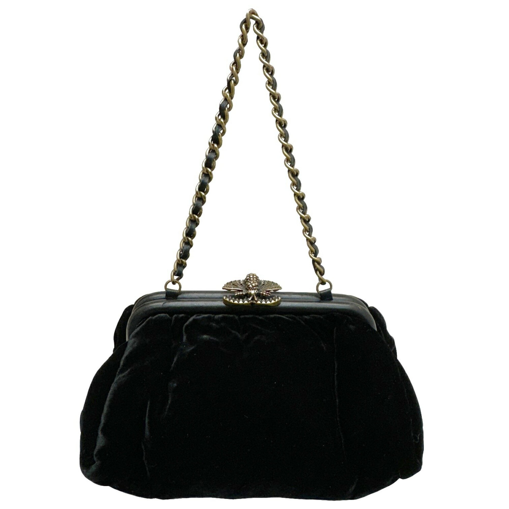 CHANEL Handbag Bag Velor Velvet Black Bee Coco Mark No. 14 Ladies