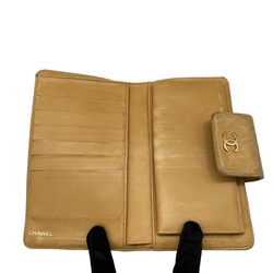 CHANEL Chanel Icon Wallet Bifold Beige Leather Flap Medium Women's