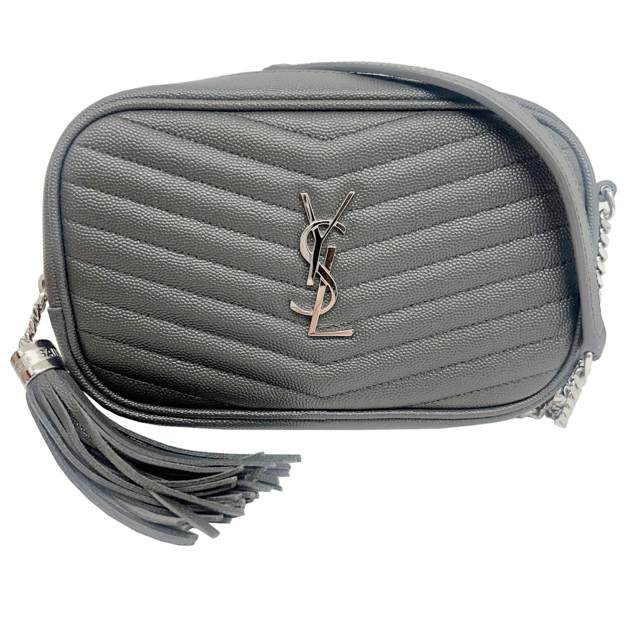 SAINT LAURENT Lou Chain Shoulder Bag 612579 Gray Grain Leather Women's
