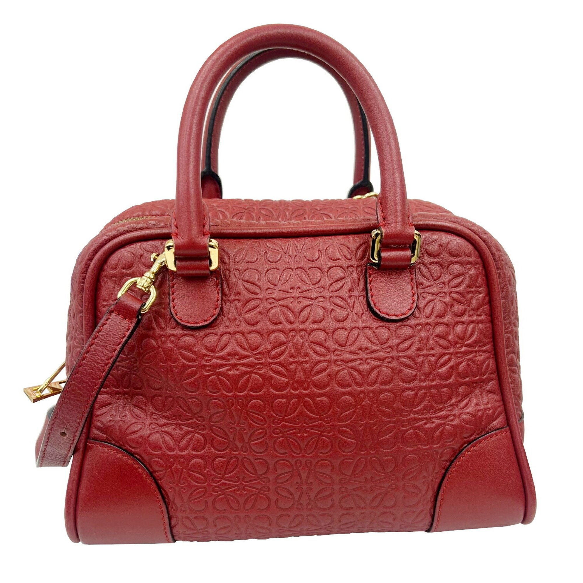 LOEWE Amazona 23 Anagram Shoulder Handbag Bag Leather Red Ladies