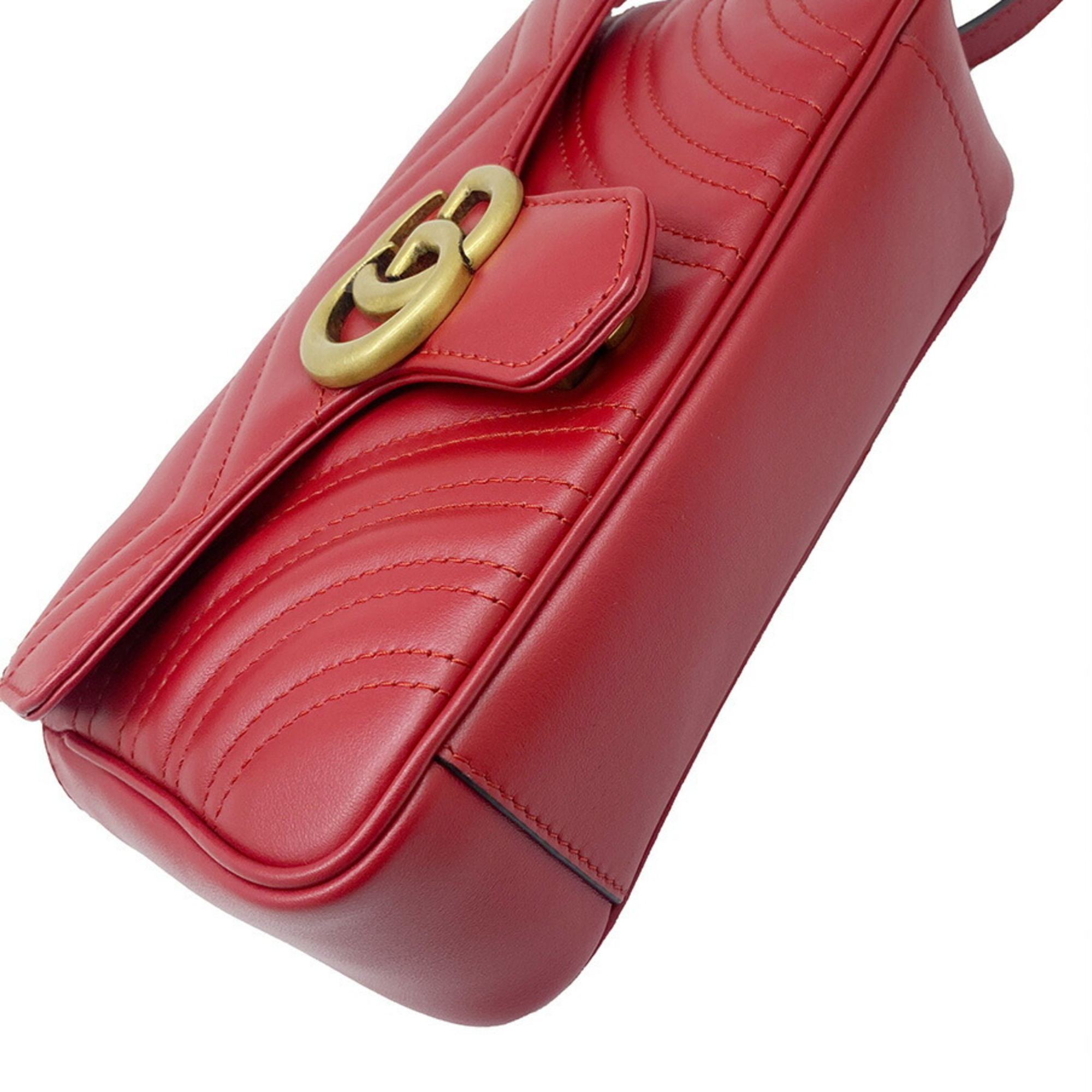 GUCCI Gucci GG Marmont Quilted Bag Shoulder Leather Red 446744 Chain Double G Product Ladies