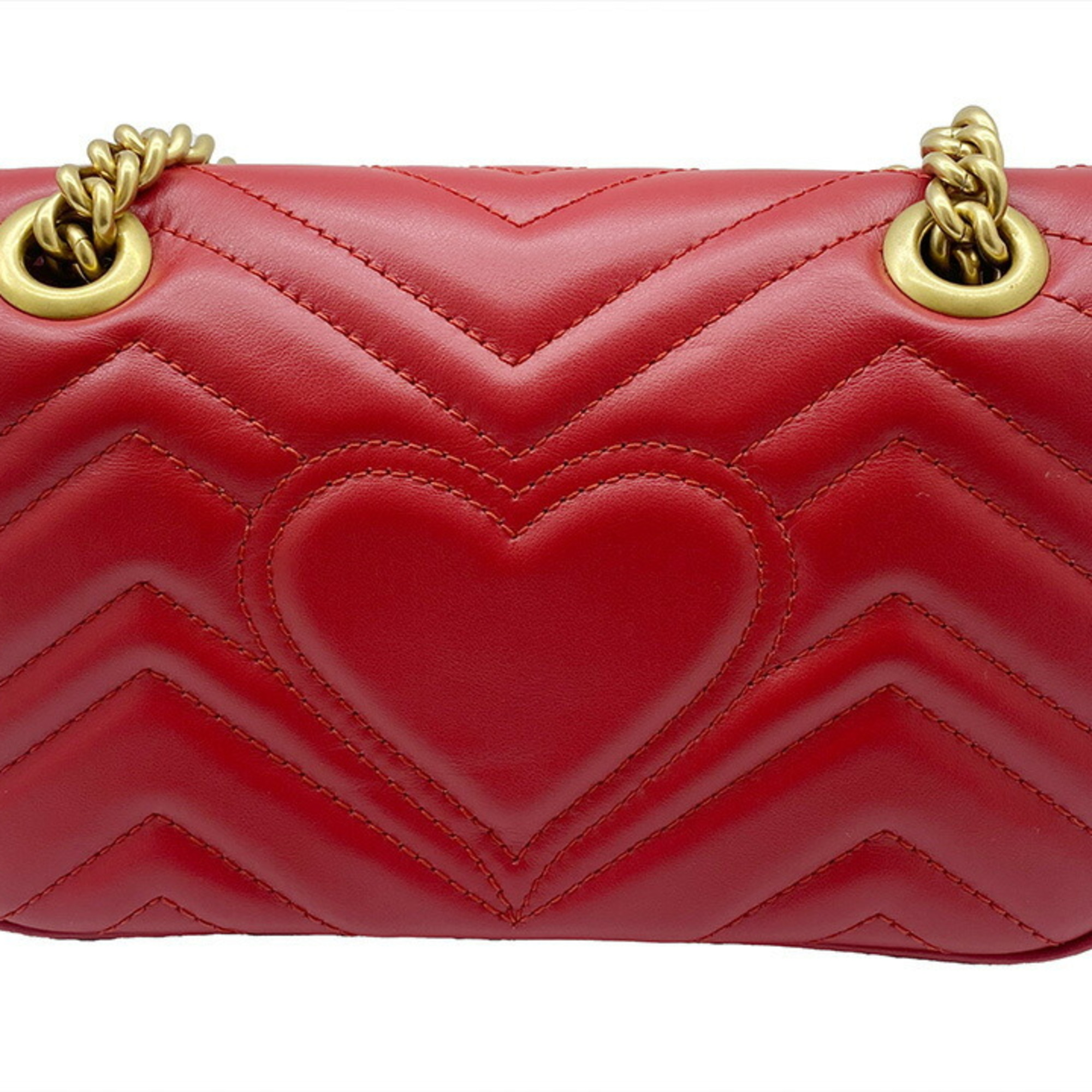 GUCCI Gucci GG Marmont Quilted Bag Shoulder Leather Red 446744 Chain Double G Product Ladies