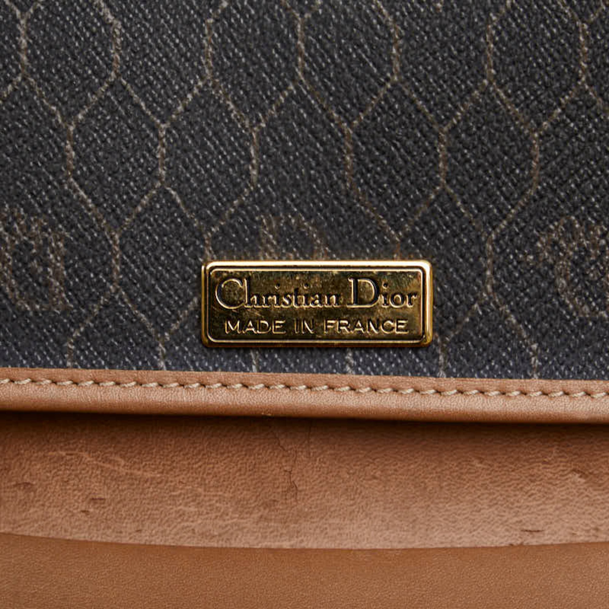 Christian Dior Dior Honeycomb Chain Shoulder Bag Black Beige PVC Leather Women's