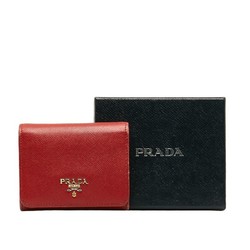 Prada Saffiano Trifold Wallet Red Leather Women's PRADA