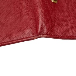 Prada Saffiano Trifold Wallet Red Leather Women's PRADA