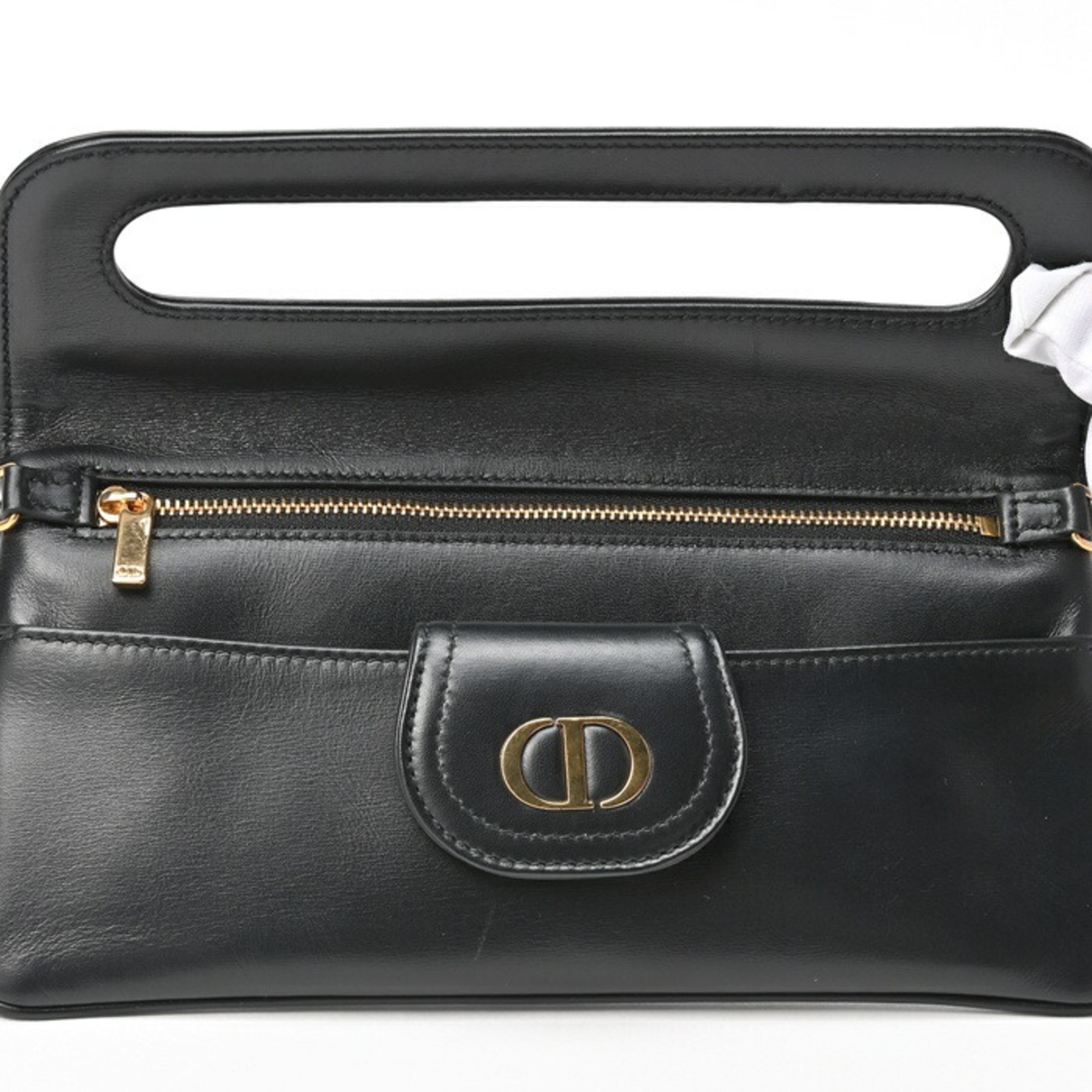 Christian Dior Dior CD Chain Shoulder Bag M8642UBBU Leather Black S-155167