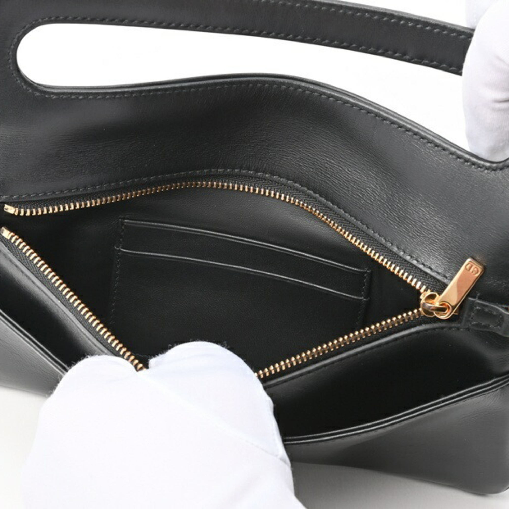 Christian Dior Dior CD Chain Shoulder Bag M8642UBBU Leather Black S-155167
