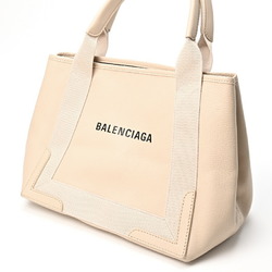 Balenciaga Navy Cabas S Tote Bag 339933 Leather Beige S-155162