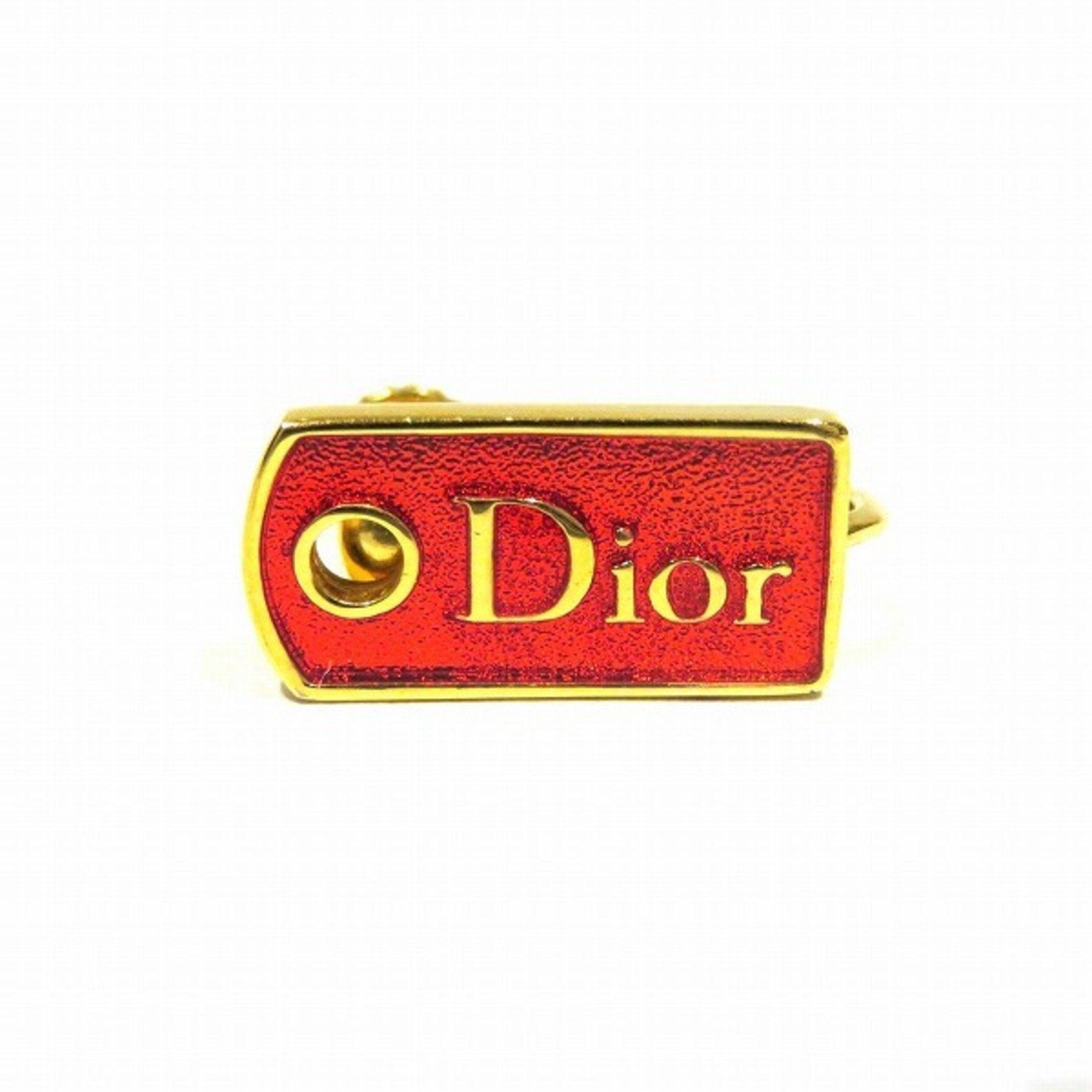 Christian Dior Dior Logo Plate Red Gold Brand Accessories Earrings Ladies