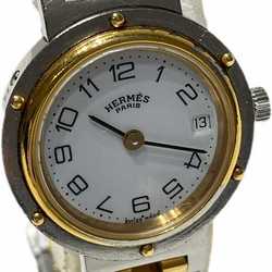Hermes Clipper Old Type Quartz SS×GP White Dial Watch Ladies