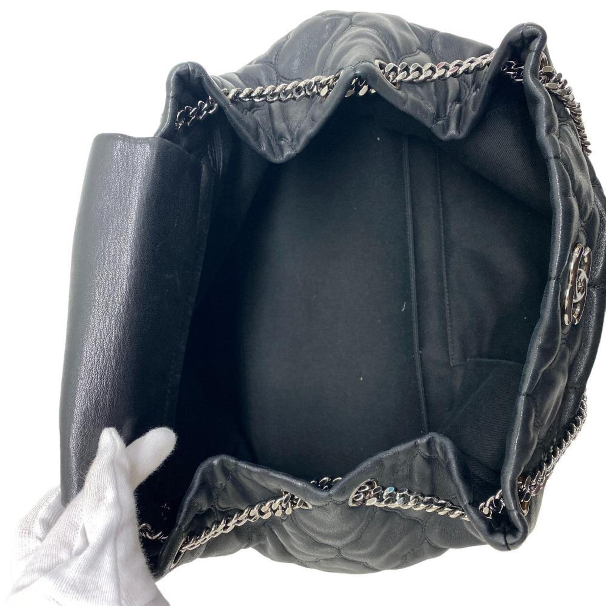 CHANEL Bubble Quilt Chain Shoulder Coco Mark Handbag Black Women's Z0005974