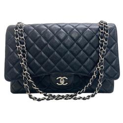 CHANEL Deca Matelasse 34 Double Chain Bag Coco Mark Maxi Handbag Black Women's Z0005737