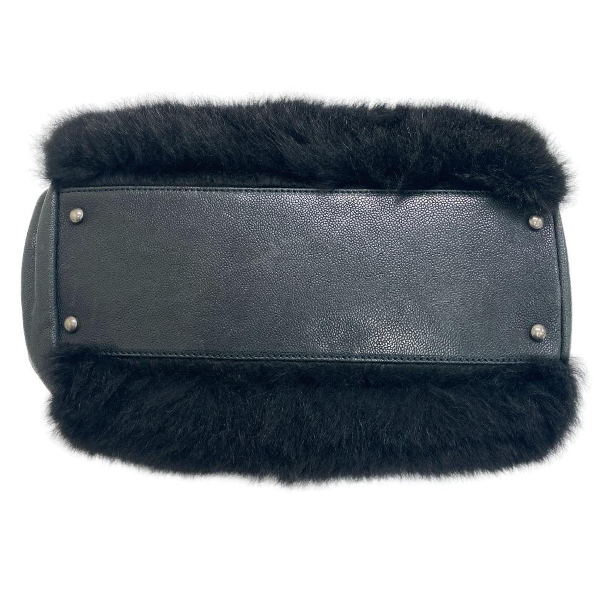 CHANEL Cocomark Fur Handbag Black Ladies Z0005740