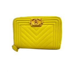 Chanel Wallet/Coin Case Boy V Stitch Caviar Skin Yellow Ladies