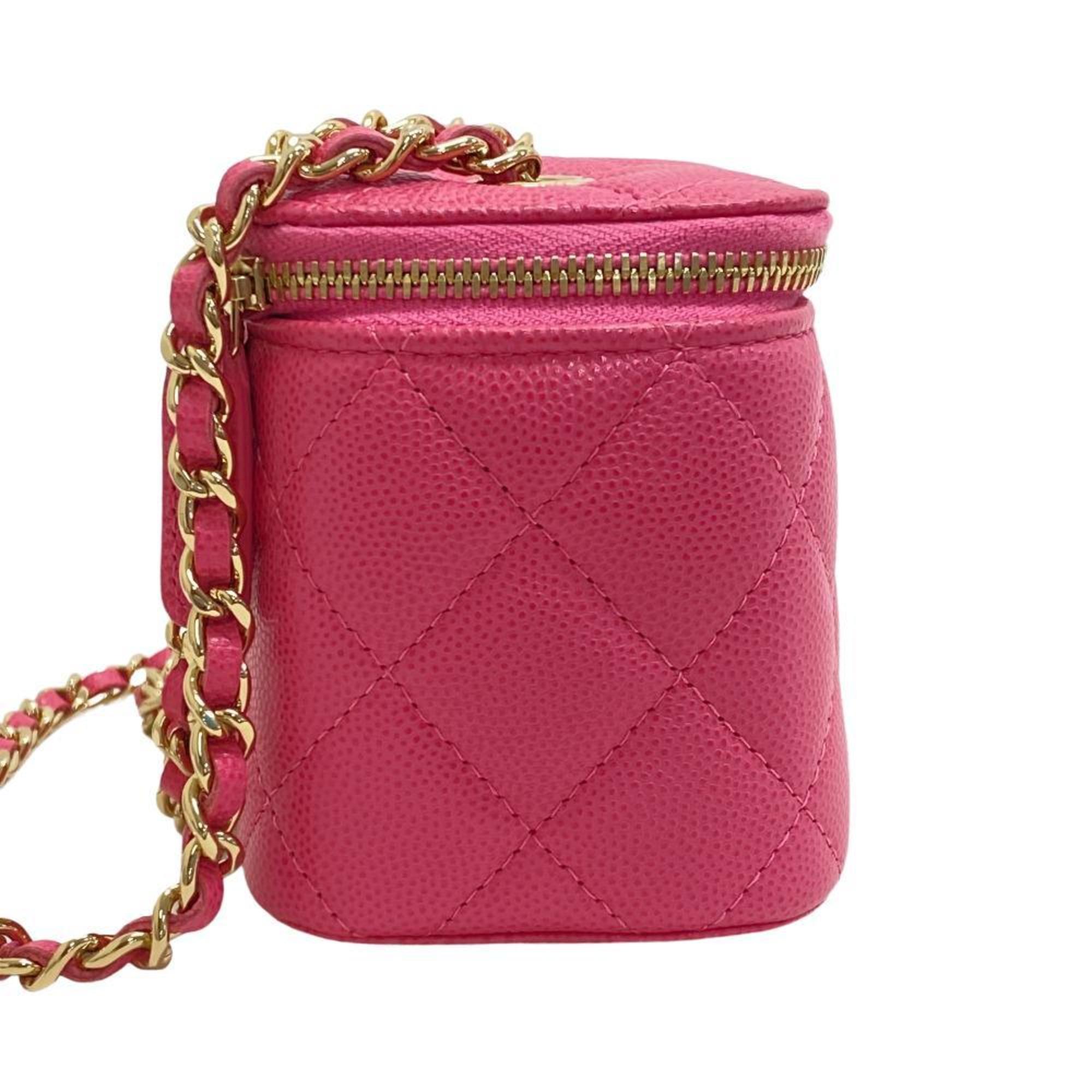 CHANEL Matelasse Chain Vanity Bag Caviar Skin Shoulder Pink Women's Z0006036
