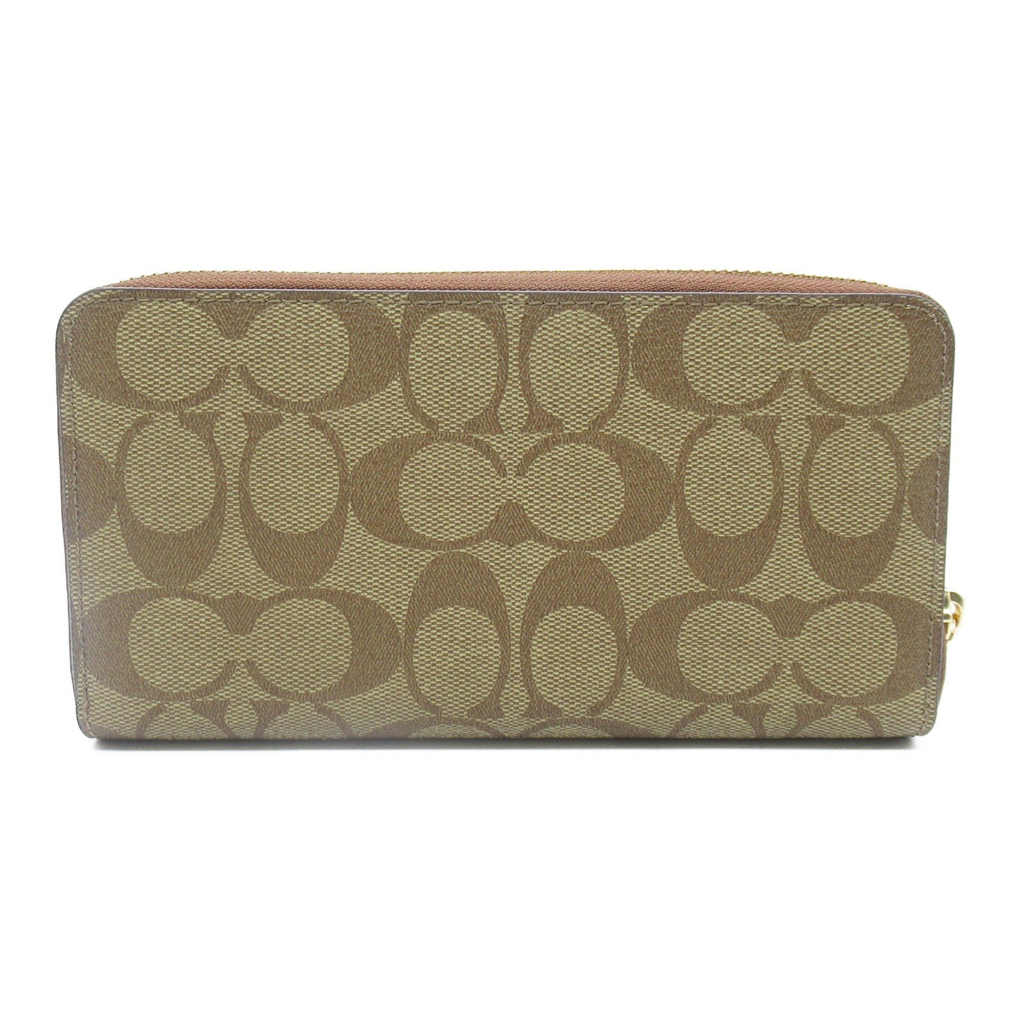COACH Round long wallet Beige Brown PVC coated canvas C4452IME74