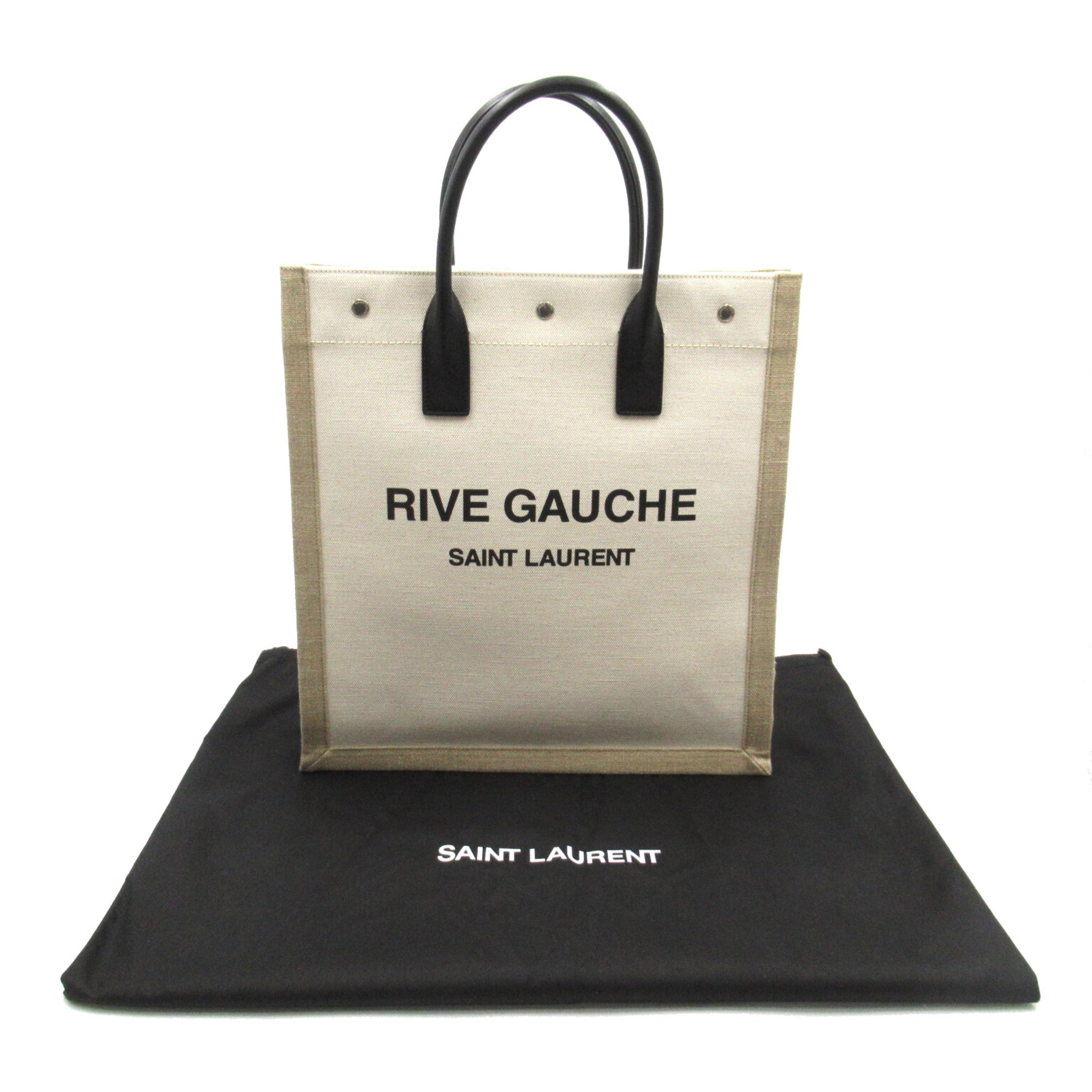 SAINT LAURENT North/South Rive Gauche Beige Black canvas leather 632539FAAVU9054