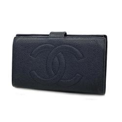 Chanel long wallet caviar skin black ladies