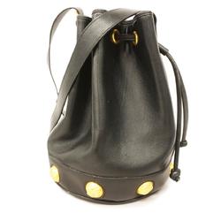 Salvatore Ferragamo Shoulder Bag Heel Studs Leather Black Women's