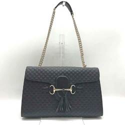 Gucci Chain Shoulder Bag Guccisima Black Leather GUCCI 449635