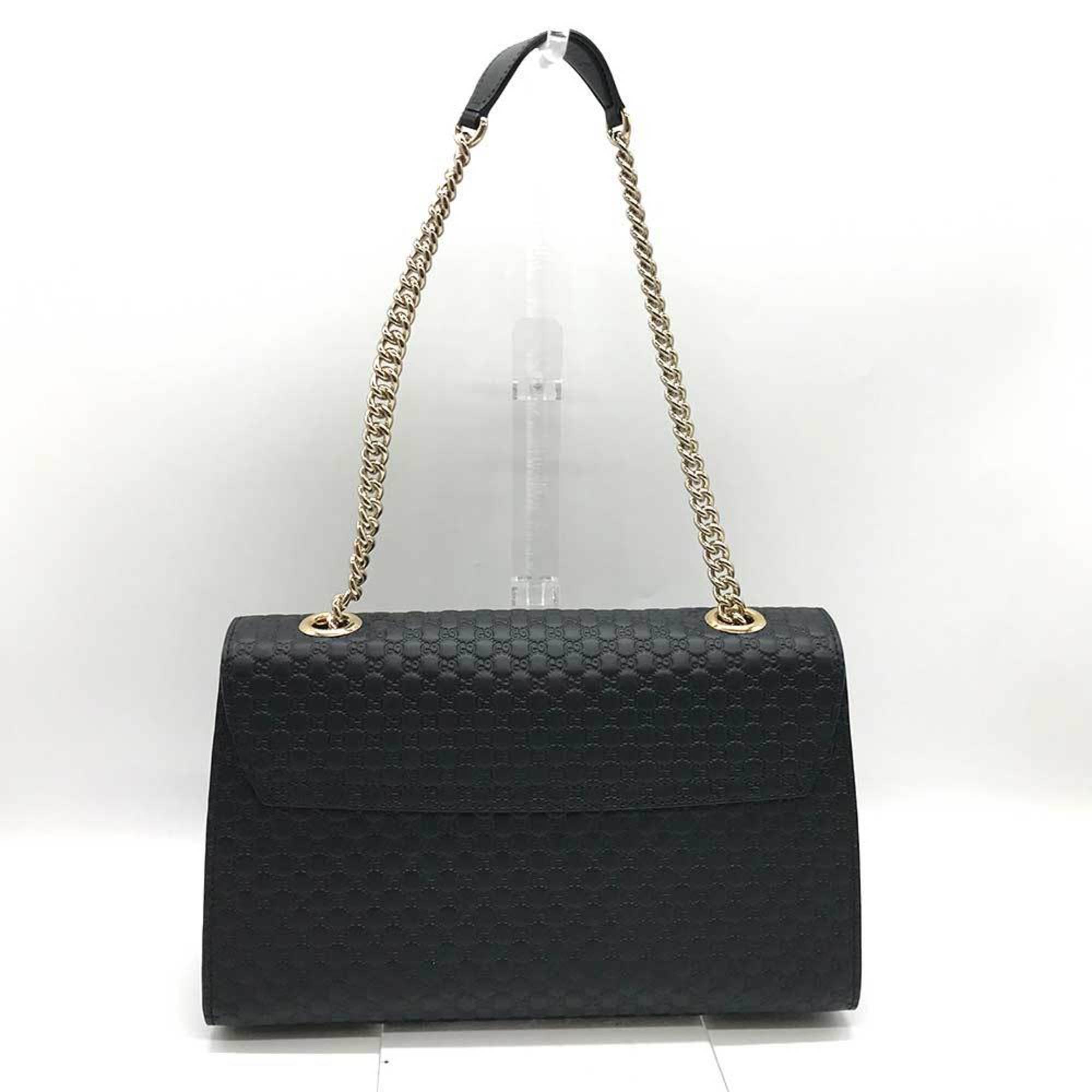 Gucci Chain Shoulder Bag Guccisima Black Leather GUCCI 449635