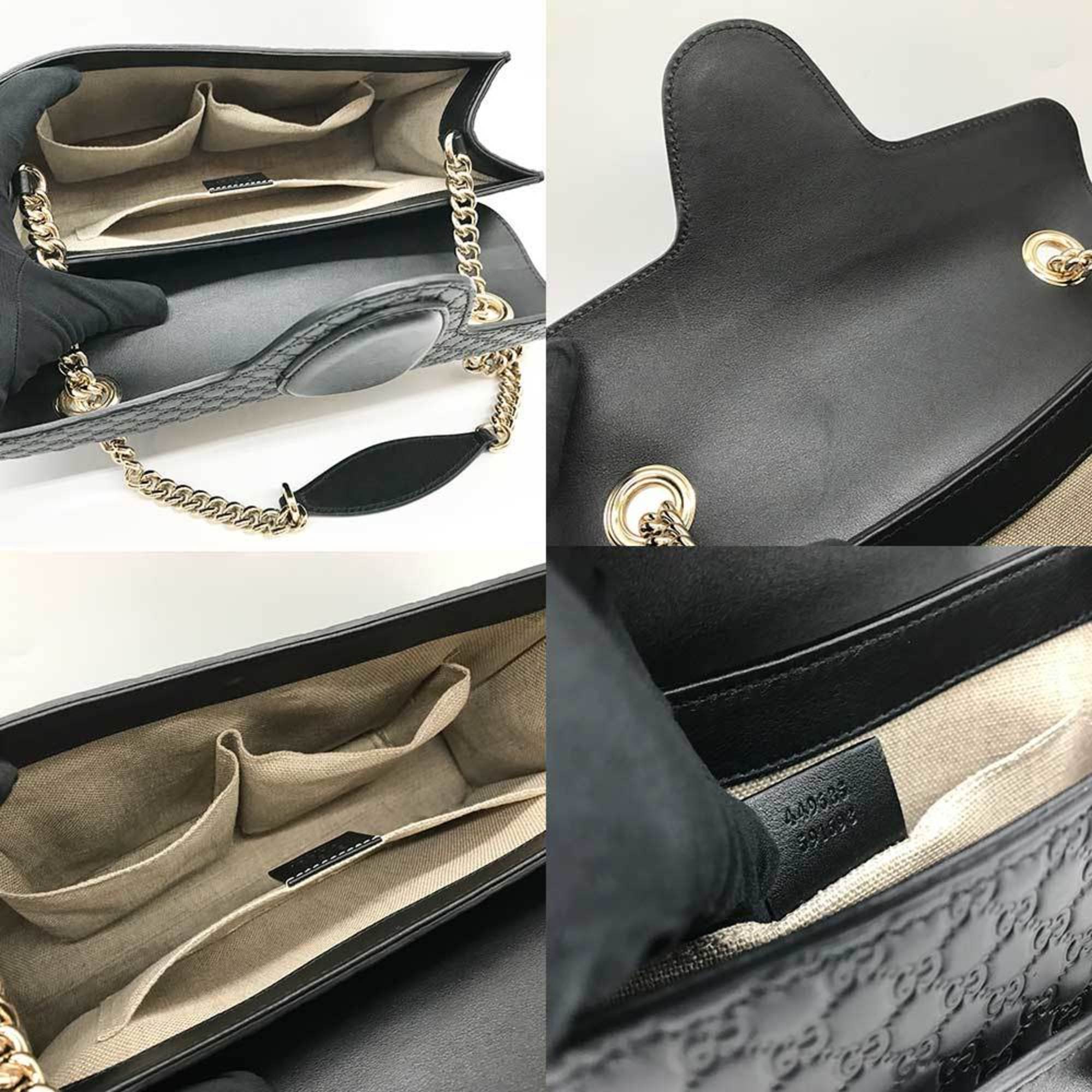 Gucci Chain Shoulder Bag Guccisima Black Leather GUCCI 449635