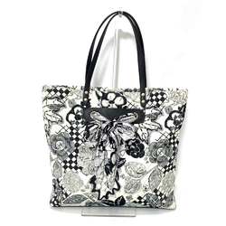 Chanel Bag Tote Black x White Camellia Coco Women's Cotton Canvas Calf Leather Silk A57347 CHANEL