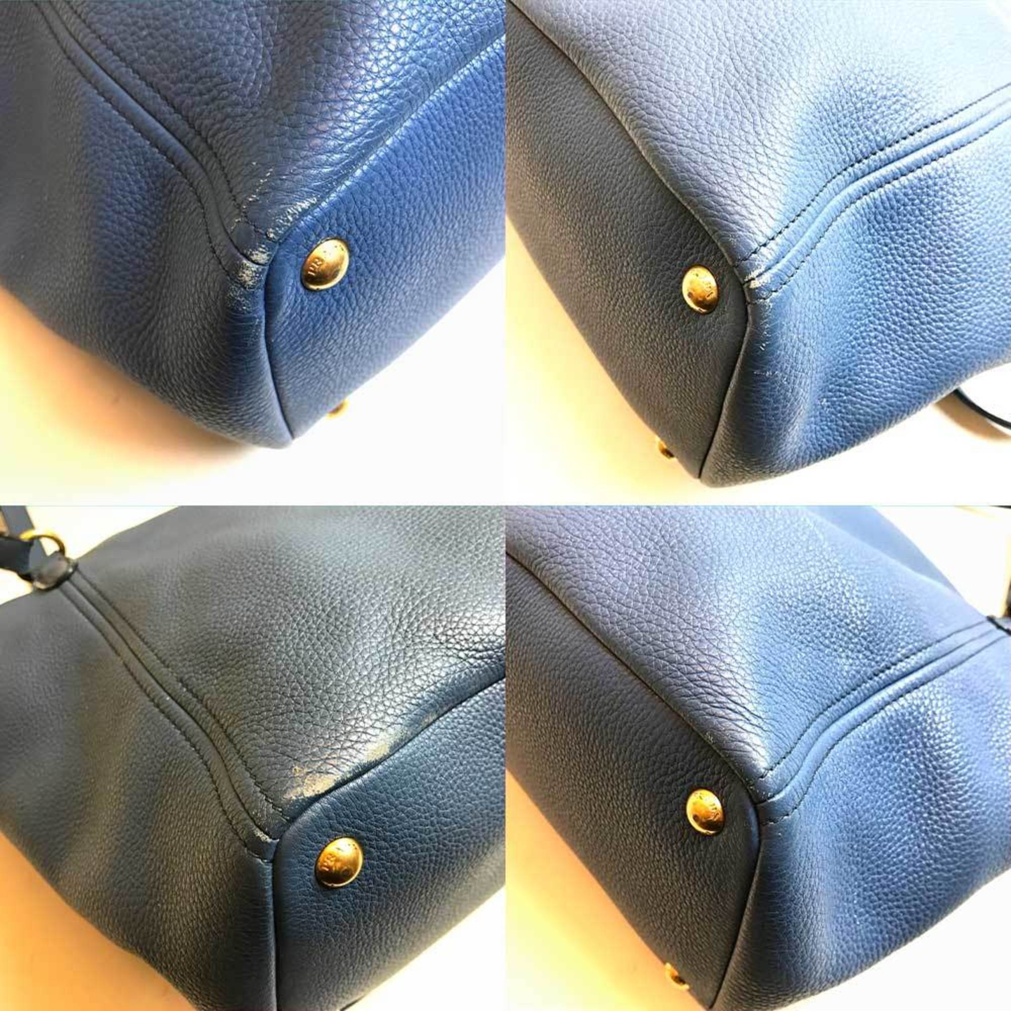 Prada tote bag blue leather B+ rank PRADA